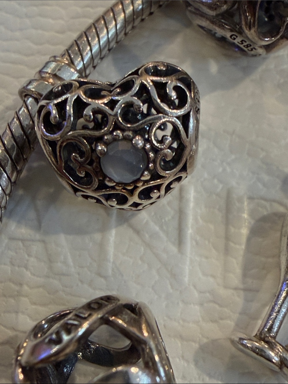 Pandora Sterling Silver Charm Bracelet with Cross and Decorative Beads. size: 7” - Picture 5 of 13